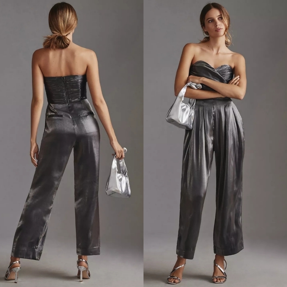 Anthropologie Strapless Shine Jumpsuit